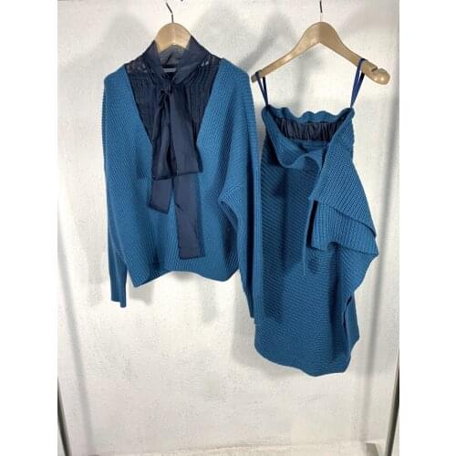 Fashion 2021 new ladies suit knitted sweater + skirt 2 piece set 1112