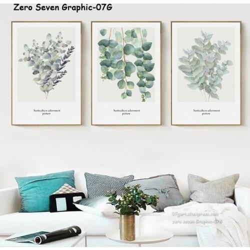 07G Nordic Watercolor Plant Eucalyptus Leaf Canvas Painting Print Picture Poster Wall Art Living Room Bedroom Bedside Home Decor