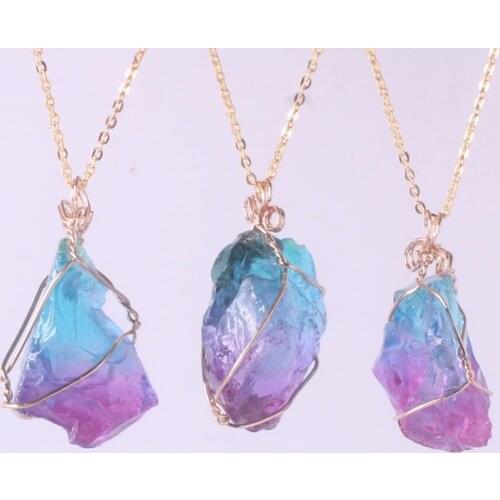 12pcs Orgone Energy Irregular Natural Stone Necklace Wire Winding Clear Quartz Rainbow Pendants Necklace Pendulum Jewelry