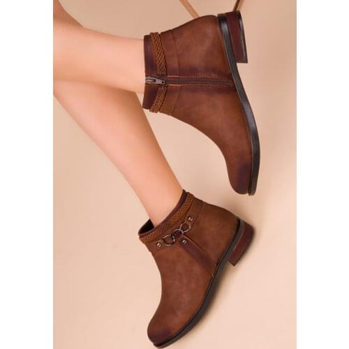 2021 round Head Side Zipper Short Tube Heel Boots Shoes Tan Women 'S Boots Bootie