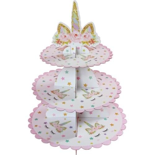 3 Tier Foldable Cupcake Stand For Birthday Party Decorations Kids Girl Cake Display Stand Unicorn Mermaid Party Decor Supplies