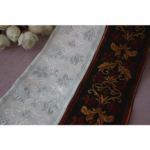 Mix 4yards/lots Woven Jacquard Ribbon 6.8cm white and black color flowers leaves pattern LS-4294