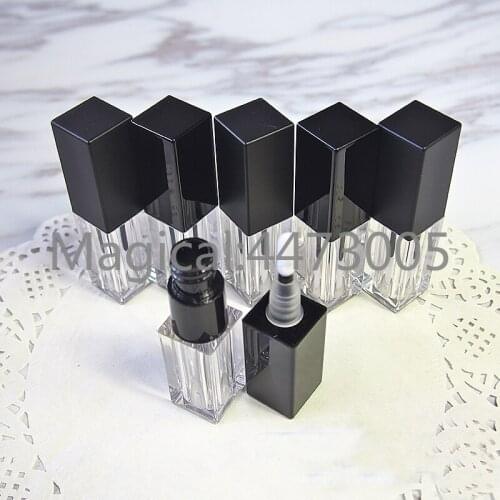 40pcs/lot 3.5ml DIY Lip Gloss Tube AS Square Clear Lipbalm Bottle with Black Cap Cosmetic Liquid Refillable SubPackage Container