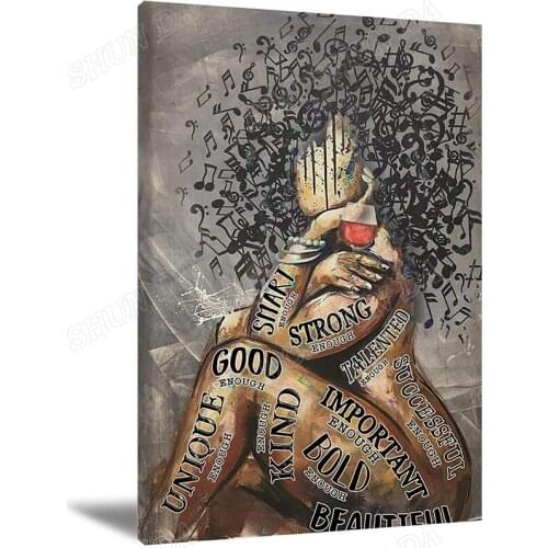 African Queen Wall Art Afro Girl Posters Music And Wine I Am Strong Canvas Wall Art Afro African American Woman Girl Picture