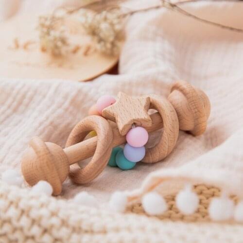 6 Style Wooden Rattle Baby Teething Bell Toys Learning Educational Montessori Speelgoed Baby Stroller Star Toy For Kids