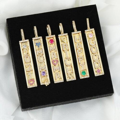 2021 Fashion Long Gold Pendants Inlaid Cubic Zirconia MOM/MAMA/HAPPY Charms Pendant For DIY Necklace Making Jewelry Accessories