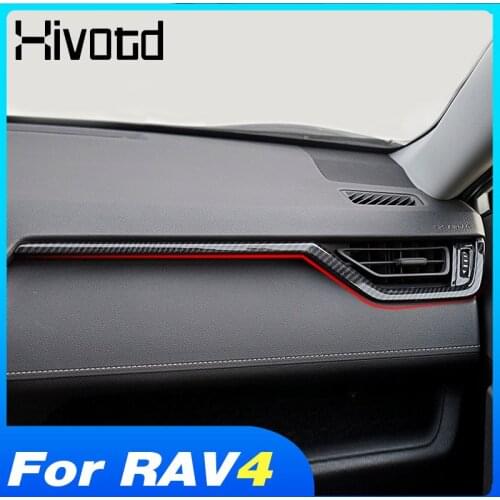 For Toyota Rav4 2019 2020 2021 Accessories Central Control Dashboard Decoration Trim ABS Carbon Fiber Strip Car Interior Parts