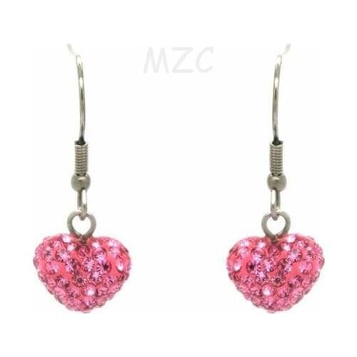 Hotsale +Gift Pink 12*14mm Pink heart Silver Plated Crystal Earring gd32