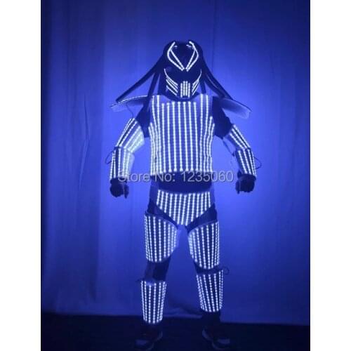 LED Robot suit Costume with helmet and optical fiber hair