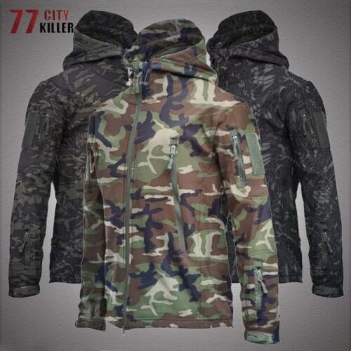 Camo Tactical Jackets Men Shark Skin Soft Shell Windproof Waterproof Hooded Bomber Coats Men Military SWAT Combat US Army Jacket