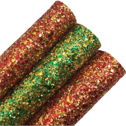LEOsyntheticoDIY Christmas Gold Green Red Chunky Glitter Vinyl Fabric Sheet Felt Backing Leather Faux Vinil DIY A4 SIZE R184C
