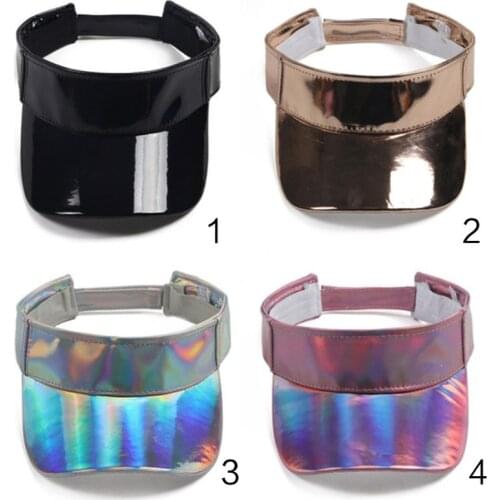 Minimalist Unisex Faux Leather Empty Top Baseball Cap Metallic Rave Hologram Reflective Hip-Hop Wide Brim Adjusted Sun Visor Hat