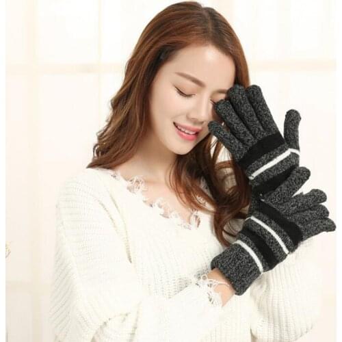 Fashion Cute Winter Men Women Plus Plush Thicker Knit Keep Warm Gloves Faux Wool Knit Stripes Full Finger Mittens Gloves A8