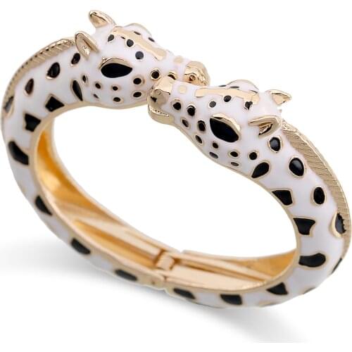 HAHA&TOTO Trendy Giraffe Cuff Bracelet Statement Bangle for Women Gold Plating with Colorful Enamel Animal Bracelet Pulseira