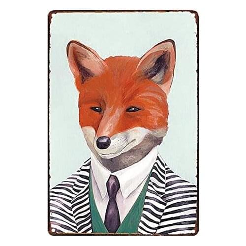 Cartoon Fox Head Vintage Style Metal Sign Iron Painting for Indoor & Outdoor Home Bar Coffee Kitchen Wall Decor 8 X 12 Inch