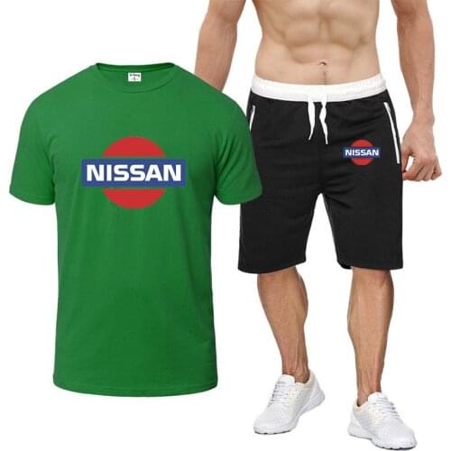 Summer NISSAN Logo new mens suit fashion printed T-shirt + shorts two piece leisure sportswear 2021 fashion brand T-shirt suit