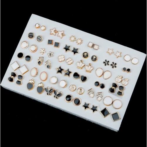 36Pairs Mix Style Geometric Animal Small Earrings Cross Star Moon Heart Bowknot Plastic Stud Earring Set for Woman Party Jewelry