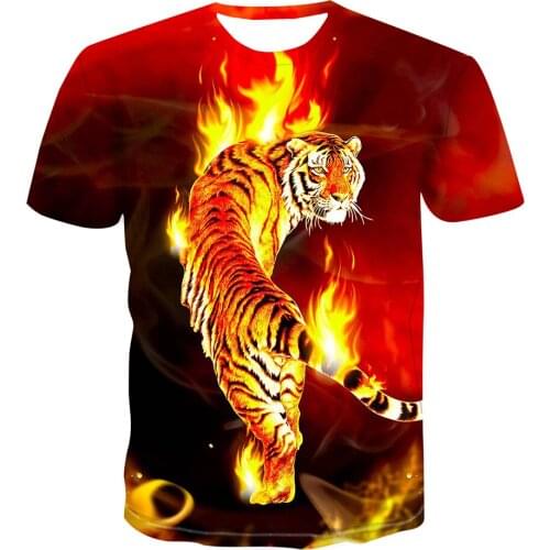 2021 New Fashion Rich Tiger 3D Color Printing Mens Oversized T-shirt Summer Short-Sleeved Casual Sports Top