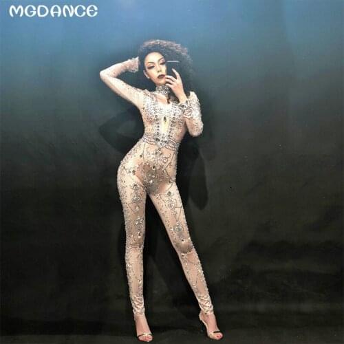 New Women Sexy Jumpsuit Sparkling Crystals Rhinestones Jumpsuit Nightclub Party Singer Dancer Costume