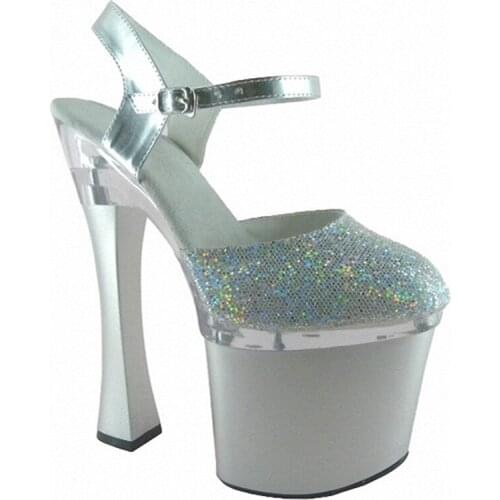 Sexy Glitter 18cm Ultra High Heels Sandals Fashion Performance Shoes 7 Inch High Heels Flash Fabric Super Star High-Heeled Shoes