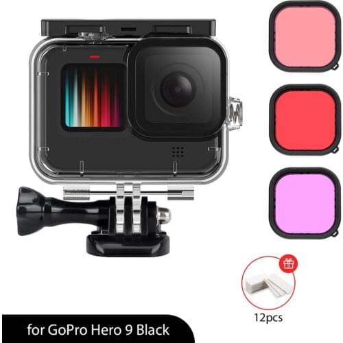 TELESIN 50M Underwater Waterproof Housing Case with Protective Shell 3Pcs Filter Lens for GoPro Hero 9 Black Camera Accessories