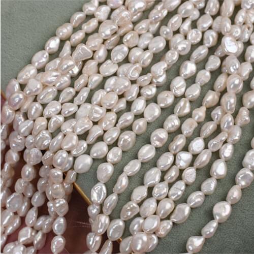 Freshwater pearl reborn keshi baroque white flat oval 6-8mm 14"FPPJ wholesale beads nature loose beads for DIY jewelry