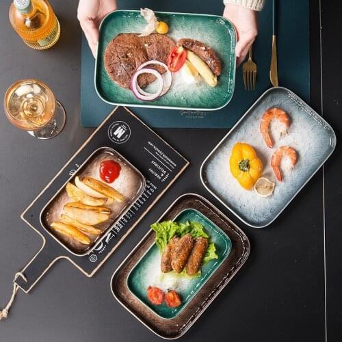 Rectangle Plate Ice Crack Green/ Blue/Brown Ceramic Steak Plates Food Plates Dessert Plates Dinnerware Dropshipping