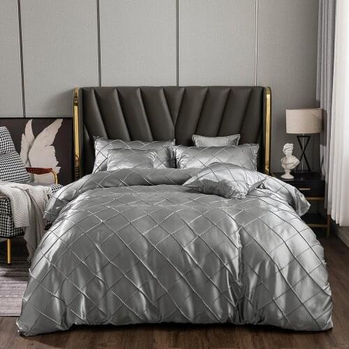 Luxury Faux Silk Duvet Cover Set Solid Color Grid Jacquard Rayon Bedding Set Single Double Queen King Size Summer Quilt Cover