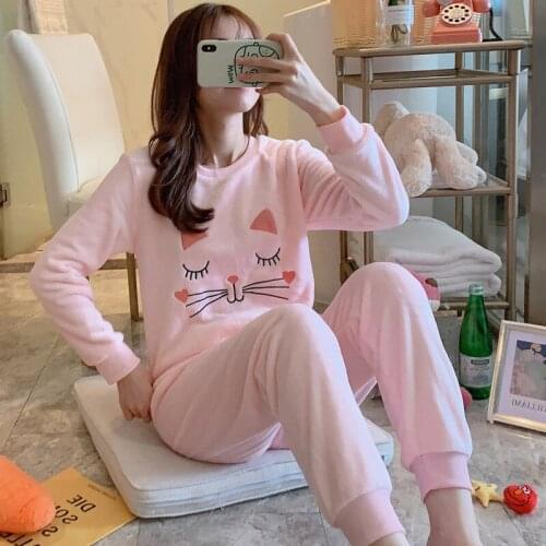Pink Winter Pijamas Entero Flannel Thickening Pajamas Pyjama Women Pijama Mujer Sleepwear Pajama Set Pyjamas Feminino Pyjama