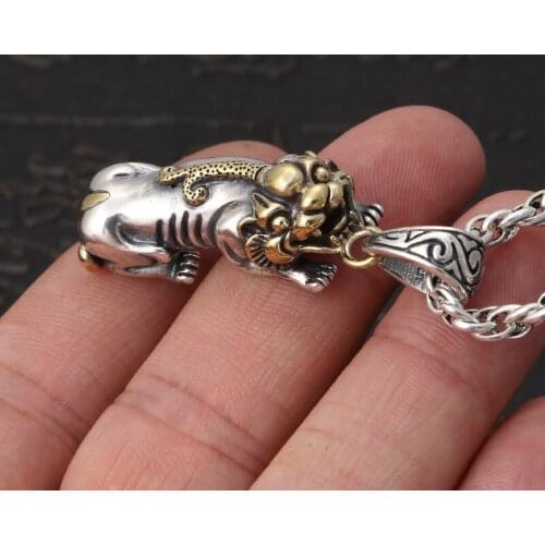 925 Silver color Fengshui Wealth Pixiu Pendant Thai silver Good Luck Pixiu Pendant Chinese Mythical Animal Luck Beast Pendant