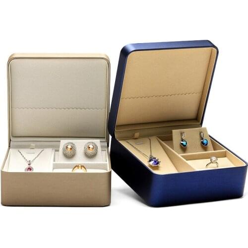 High-grade PU leather gold jewelry box set box ring pendant necklace earring storage gift box