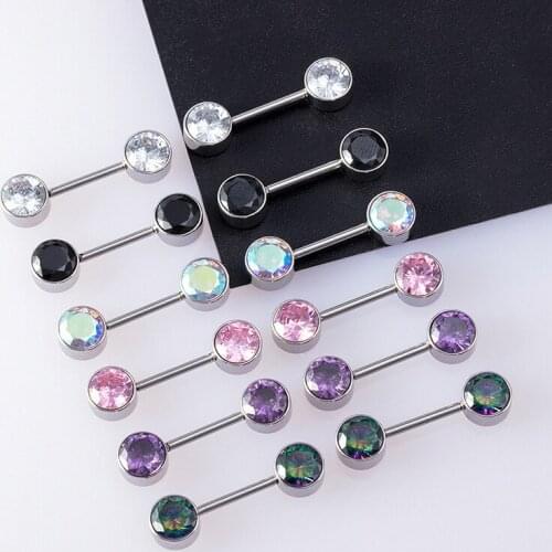 1Pair Nipple Piercing Bar Zircon Nipple Ring Crystal Breast Shield Stainless Steel Barbell Stud for Women Sexy Body Jewelry 14G