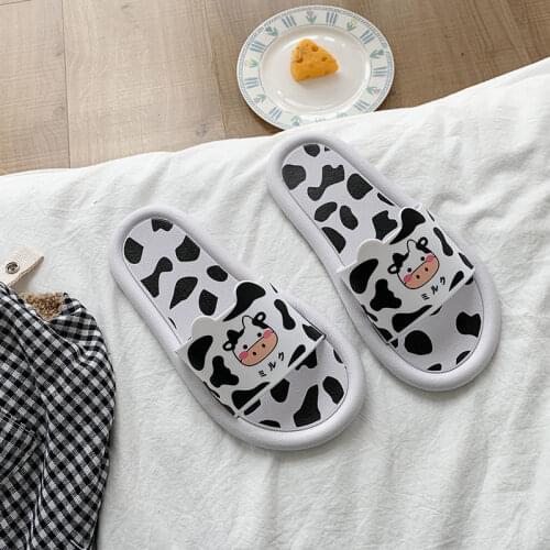 Cute Cartoon Slippers Female Summer Korean Version of The Cow Women Indoor Slippers Home Non-slip Bath Sandals Soft Bottom