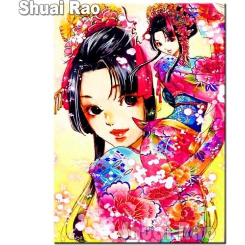 Modern Gift Cartoon Flower Girl Diamond Painting Geisha Woman Wall Picture Decoration Picture For Living Room Bedroom Art