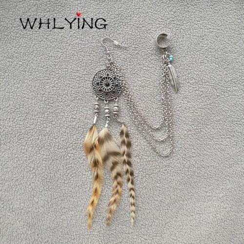 Special Fashion 3 pcs Natural Feather Clip Earring Boho Alloy Feather Long Earrings Chain Tassel Jewelry Gifts for Women Brincos
