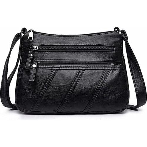 Fashion Women Shoulder Bag Black Soft Washed Leather Crossbody Bag Patchwork Messenger Bag Small Flap Bag for Girls Gifts