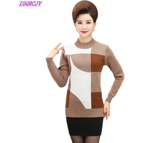 2020 Autumn Sweater Middle-aged Women Pullover Plus Size Half Turtleneck Loose Sweater Winter Female Casual Mother Dress W48
