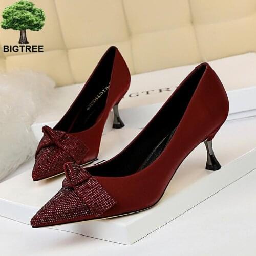 BIGTREE 2020 HOT Brand Suede Women Pumps Luxury Rhinestones Butterfly Party Wedding Shoes Elegant High heels Autumn Prom Shoes