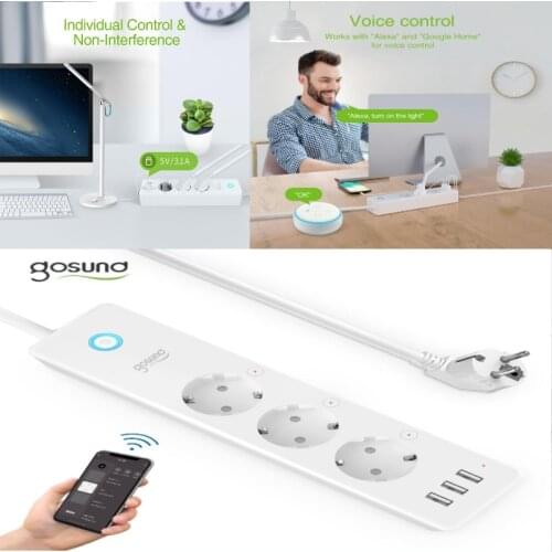 Gosund 16A EU TUYA WIFI Smart Power Strip With 3 USB Ports Independent Switch Multi-Plug For Alexa Google Home Smart Life Home