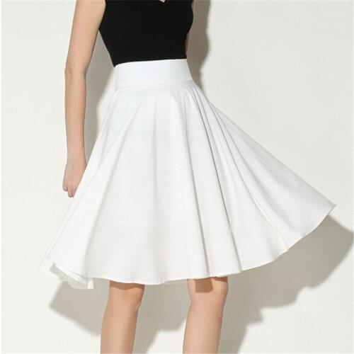 CUHAKCI Pleated Skirts Summer High Waist Middle Zipper Women Knee Length White Fashion Pink Black Party Skirt