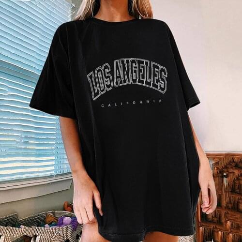 Los Angeles Letter Loose Womens T-shirt Summer Workout Casual Tshirts Female City Name Streetwear Tees Femme Camisetas