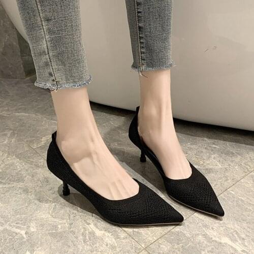 Womens Heeled Shoes Spring 2020 New Solid color pointed mesh breathable Skin-friendly elegant wild office womens shoes U28-27