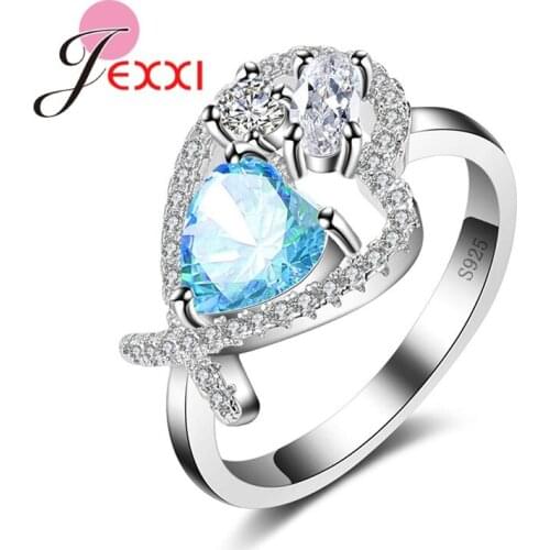 Romantic Women Bridal Wedding Rings 925 Sterling Silver Jewelry Fashion Cubic Zirconia Engagement Finger Ring Accessory