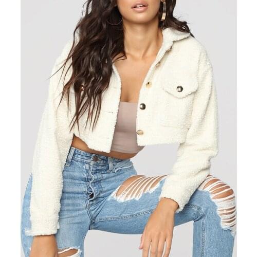 Foridol faux fur cropped coat women 2020 autumn winter short teddy coat fluffy button overcoat white fur coat furry jacket