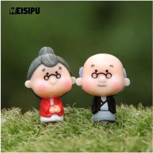 2Sets Mini Old Granny Grandpa Fairy Garden Terrarium Home Desktop Decor Crafts Bonsai Doll House Party DIY Decoration