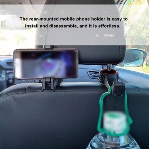 2 in 1 Car Headrest Hook with Phone Holder Seat Back Hanger for Bag Handbag Purse Grocery Cloth Foldble Clips Organizer