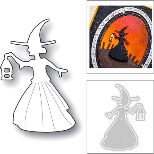 2020 New Halloween Witch Lantern Skirt Embossing Silhouette Metal Cutting Dies For Making Greeting Card Scrapbooking No Stamps