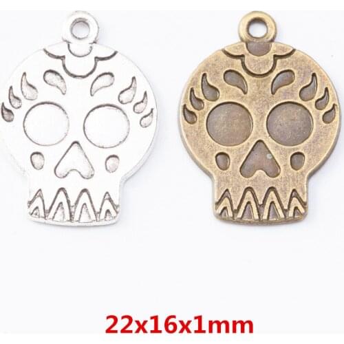 40 pieces of retro metal zinc alloy Skull pendant for DIY handmade jewelry necklace making 7159