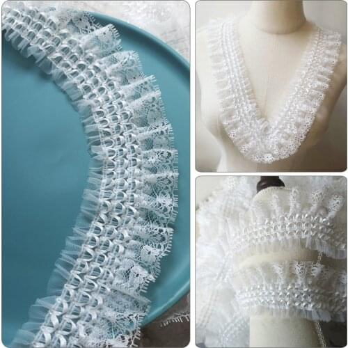 50cm Lace Pleated Trim Elastic Ruffle Ribbon Chiffon Collar Clothing Sewing DIY