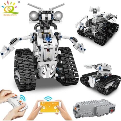 HUIQIBAO 606Pcs Technical RC Robot Building Blocks City Remote Control Intelligent Tank Truck Brick Construction Children Toys